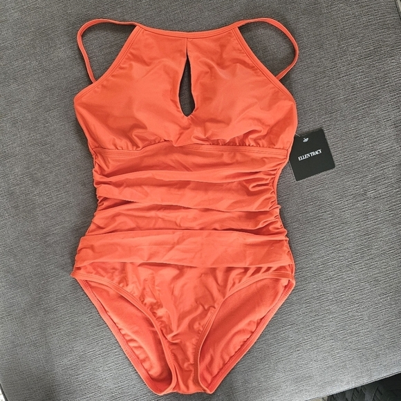 Ellen Tracy Women High Neck Over the Shoulder One Piece keyhole Swimsuit Size 10 - Picture 10 of 15